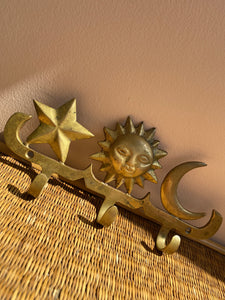 Vintage Brass Sun Moon Star Hooks