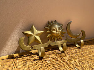 Vintage Brass Sun Moon Star Hooks