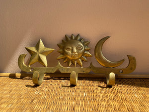 Vintage Brass Sun Moon Star Hooks