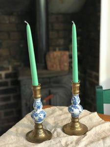 Brass and Ceramic Candlesticks