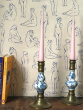 Load image into Gallery viewer, Brass and Ceramic Candlesticks
