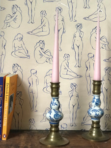 Brass and Ceramic Candlesticks