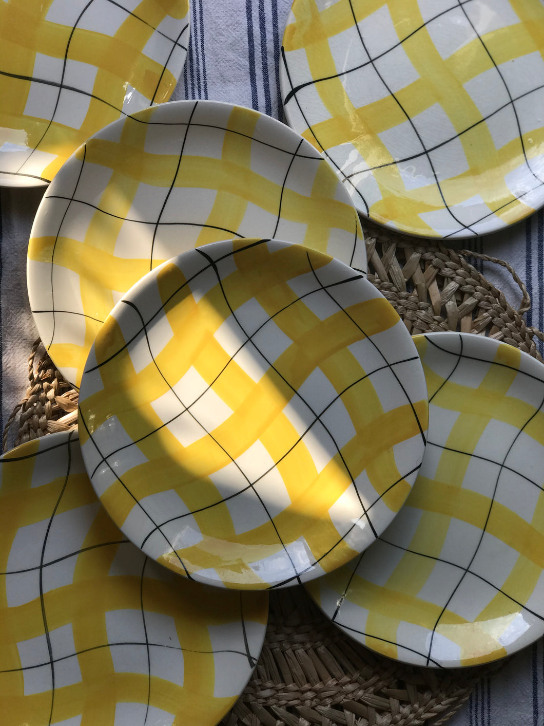 Yellow Check Dinner Plates