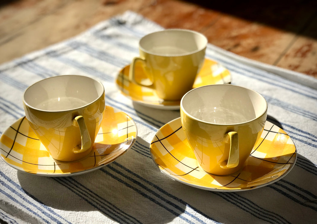 Yellow Check Tea Cups