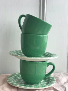 Green Checked Tea Cups