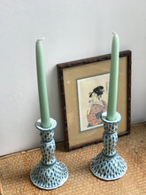 Load image into Gallery viewer, Green &amp; White Scalloped Candlesticks
