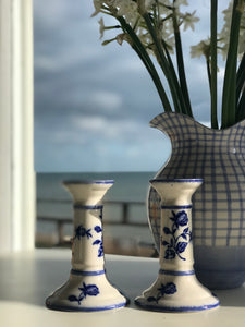 Blue and White Floral Candlesticks