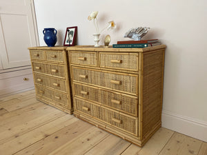 Vintage Bamboo + Rattan Chest Of Drawers