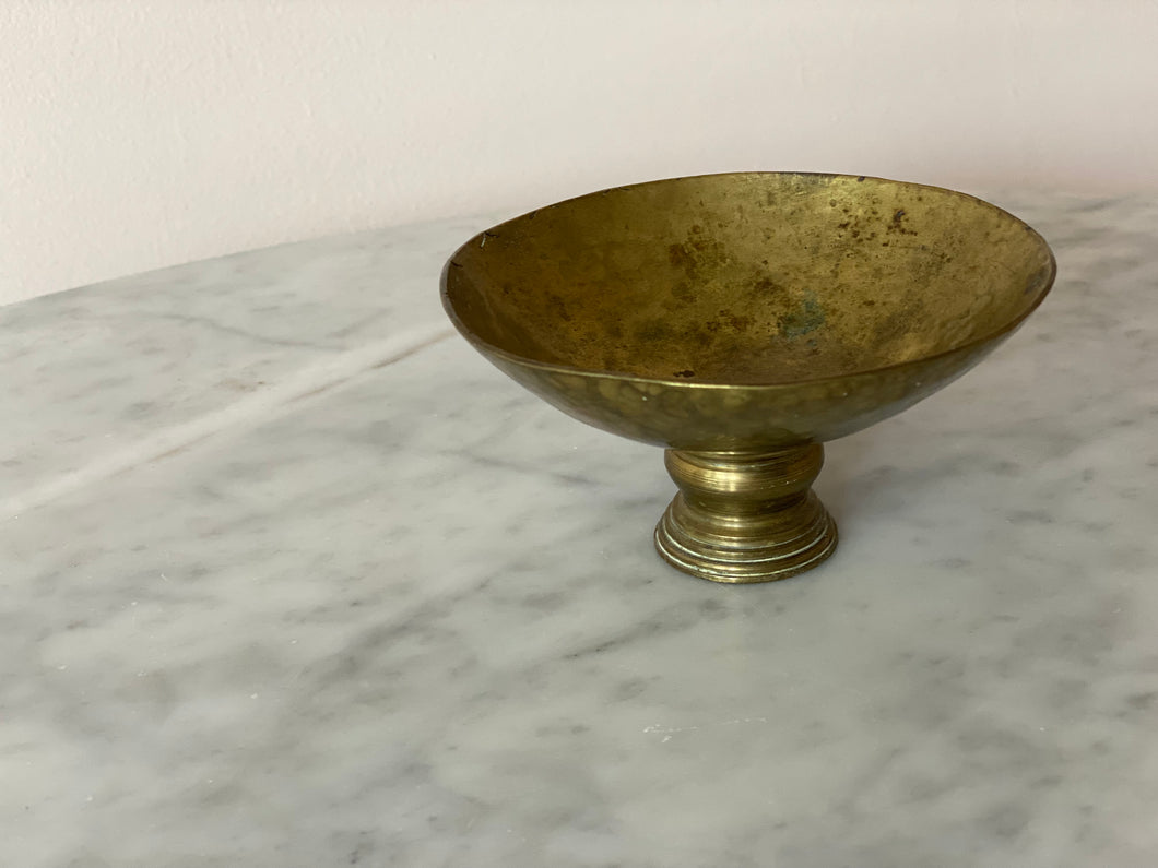 Vintage Hammered Brass Pedestal Bowl