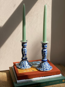 Scalloped Blue & White Candlesticks