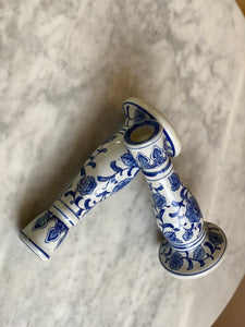 Pair of Blue + White Candlesticks