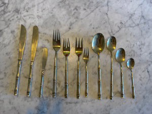 Vintage Bamboo Cutlery Set for 12