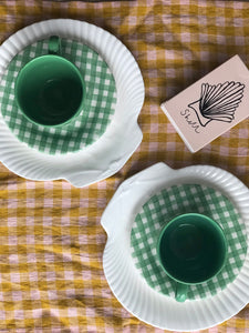 Green Checked Tea Cups