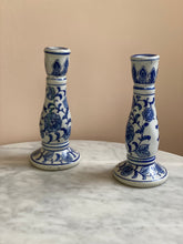 Load image into Gallery viewer, Pair of Blue + White Candlesticks
