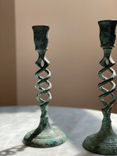 Load image into Gallery viewer, Pair of Green Verdigris Candlesticks
