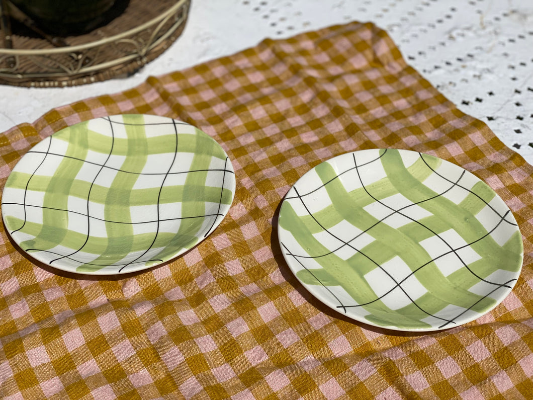 RESERVED: Set of Gingham Green Plates