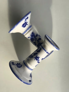 Blue and White Floral Candlesticks