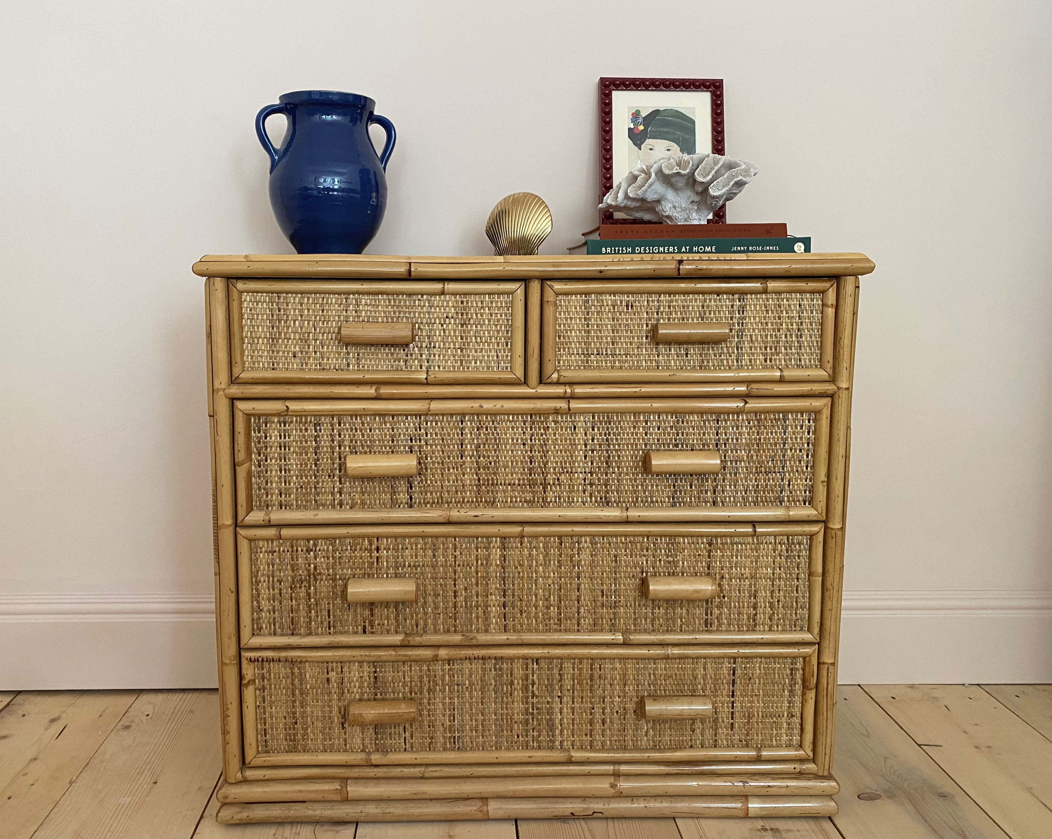 Vintage Bamboo + Rattan Chest Of Drawers – One Off Piece